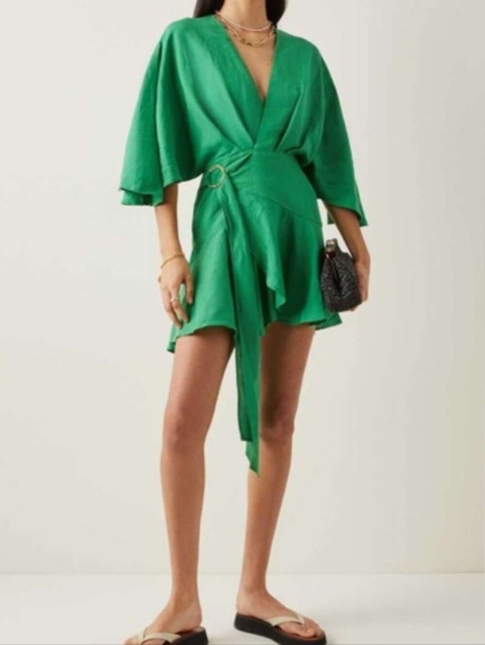Significant Other Olivia Linen-Blend Mini Wrap Dress in Green Moda Operandi Sz8